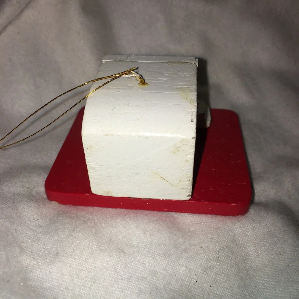 Vintage  Desk Top  Computer Merry Christmas Sceen Holly TS Wood Ornament